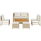 Conjunto de sofás de jardín 6 pcs Beige y Crema ratán sintético