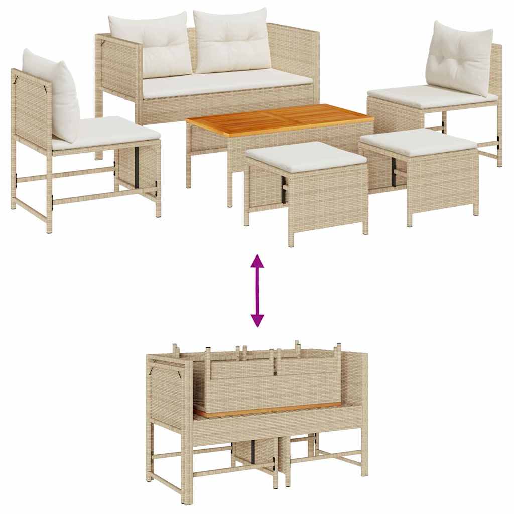 Conjunto de sofás de jardín 6 pcs Beige y Crema ratán sintético