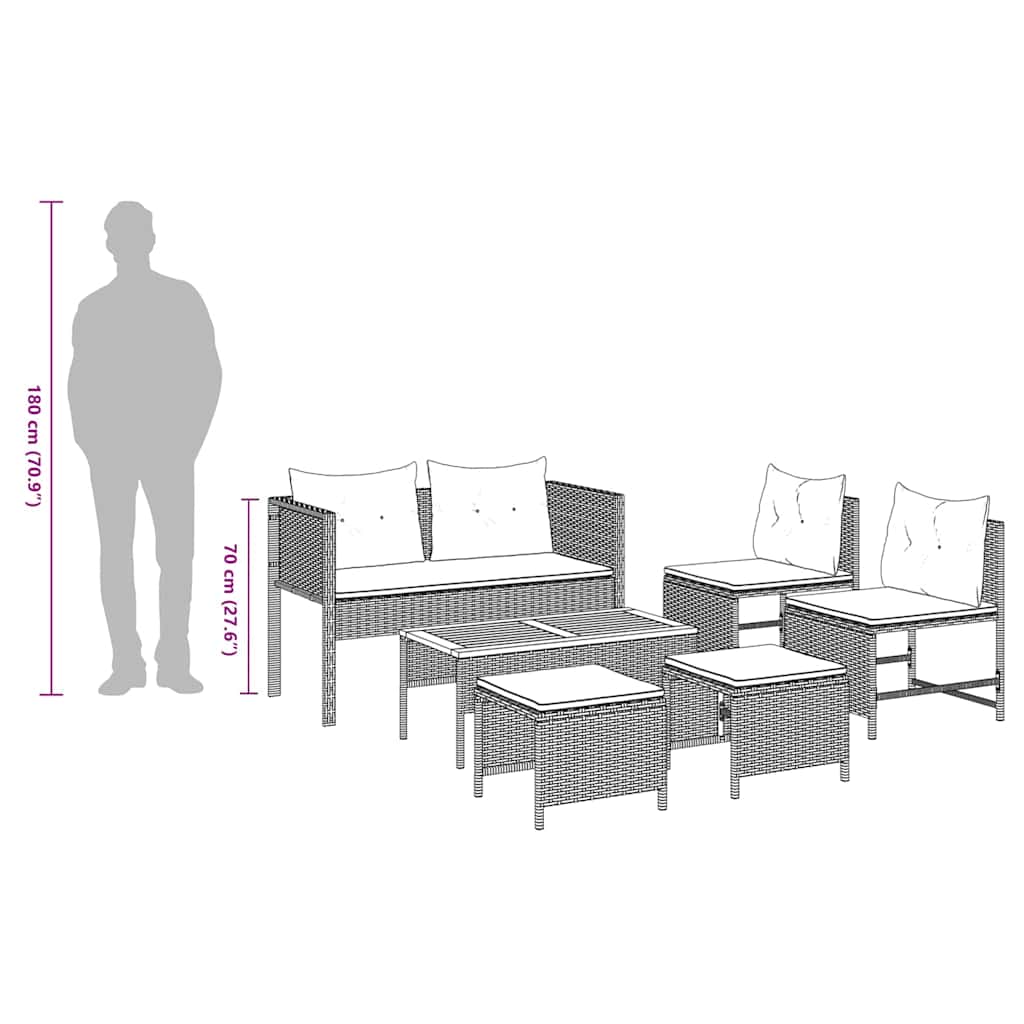 Conjunto de sofás de jardín 6 pcs Beige y Crema ratán sintético