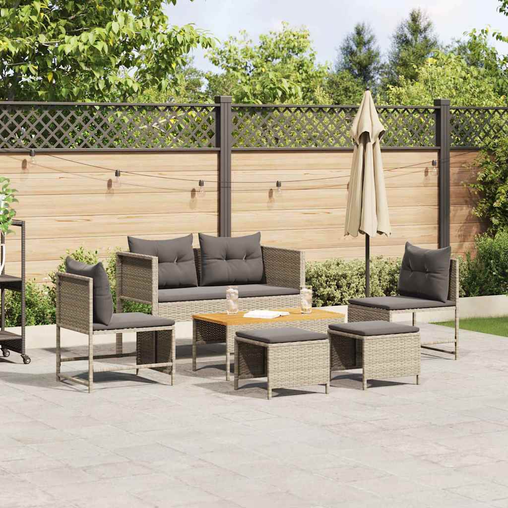 Conjunto de sofás de jardín 6 pcs Beige y Crema ratán sintético