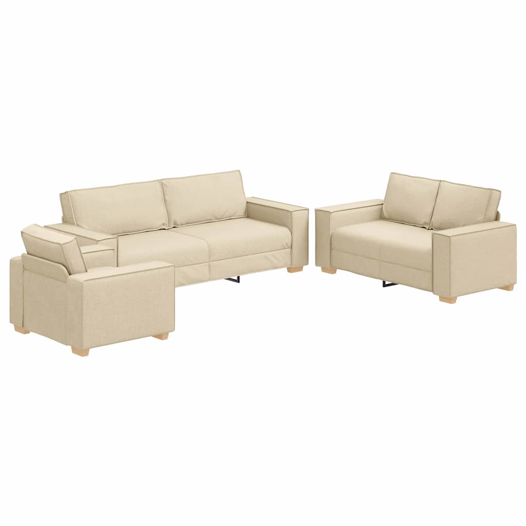 Sofá 3 pcs Crema 220 x 80 x 84 cm Tejido mezcla de lino
