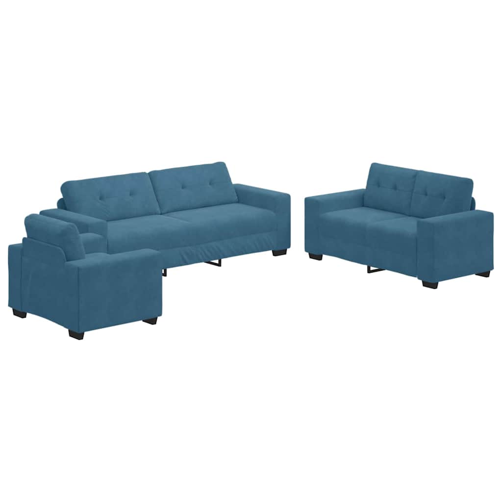 Juego de Sofá 3 pcs Azul 221 x 80 x 80 cm Terciopelo