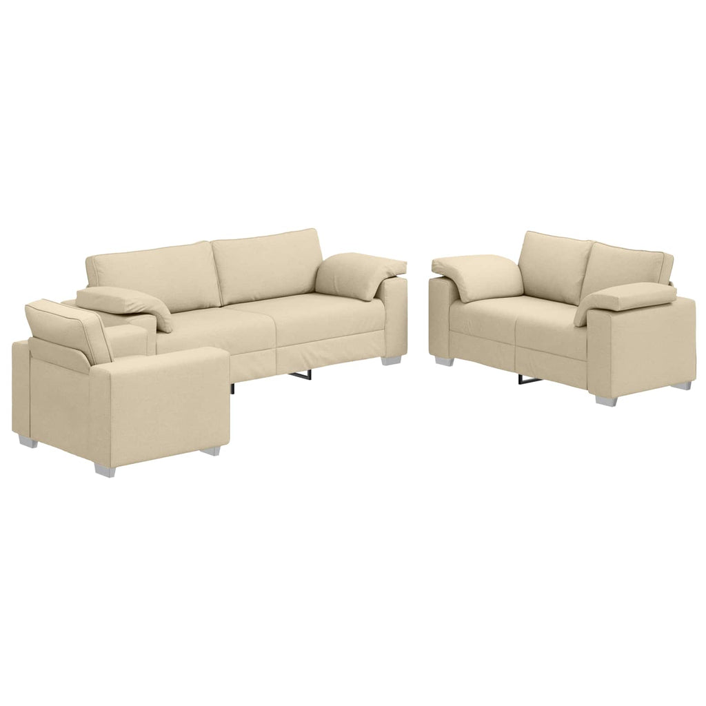 Sofá 3 pcs Crema 219 x 80 x 82 cm Tejido mezcla de lino