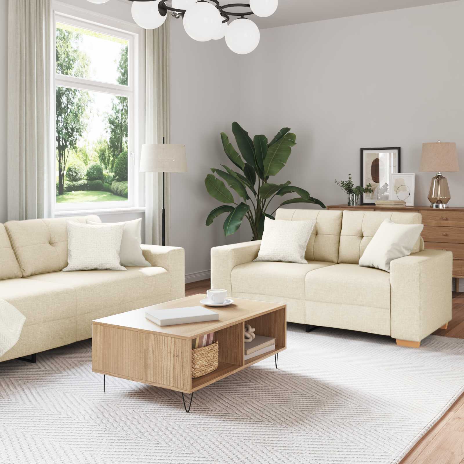 Sofá 2 pcs Beige 221 x 80 x 80 cm Tejido mezcla de lino