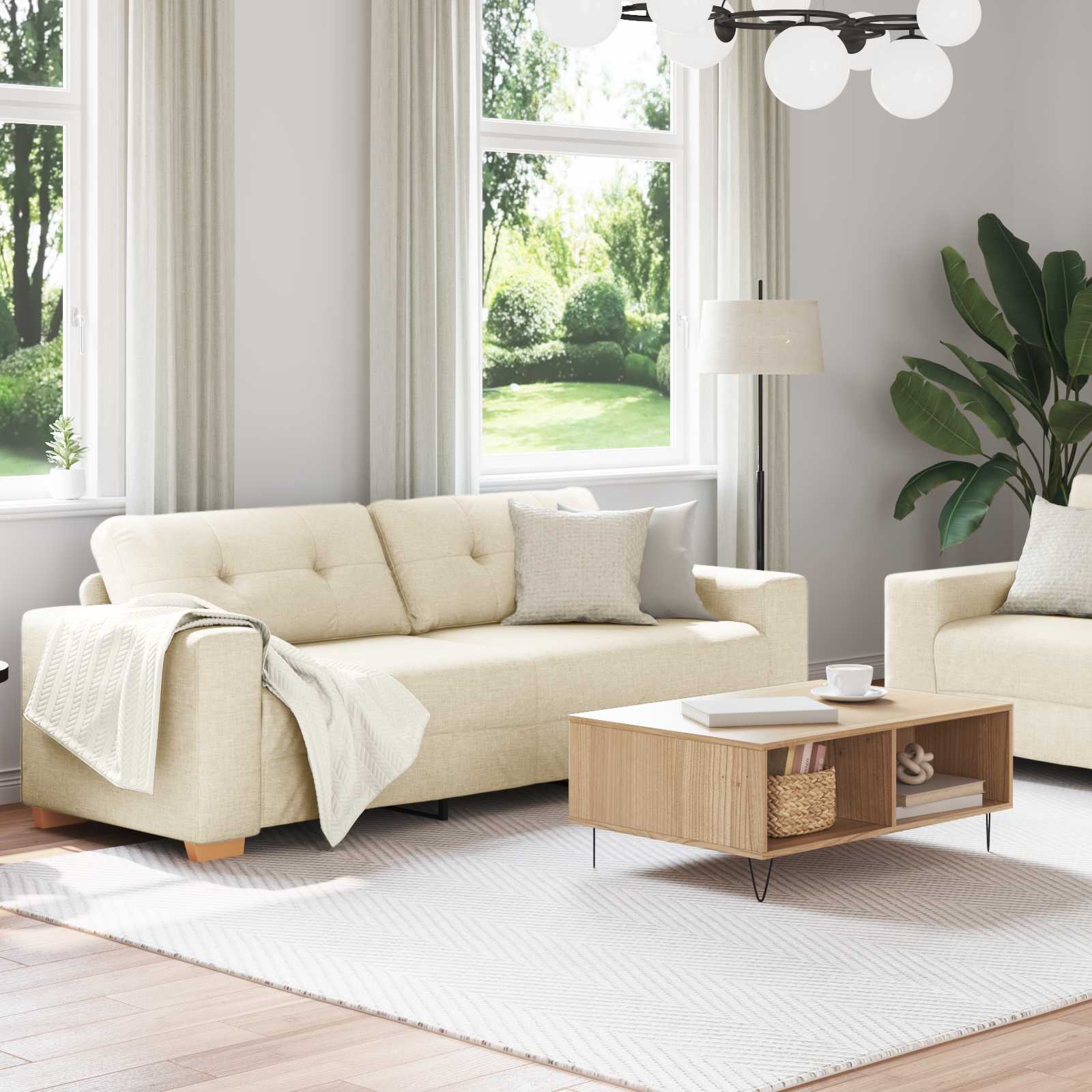 Sofá 2 pcs Beige 221 x 80 x 80 cm Tejido mezcla de lino