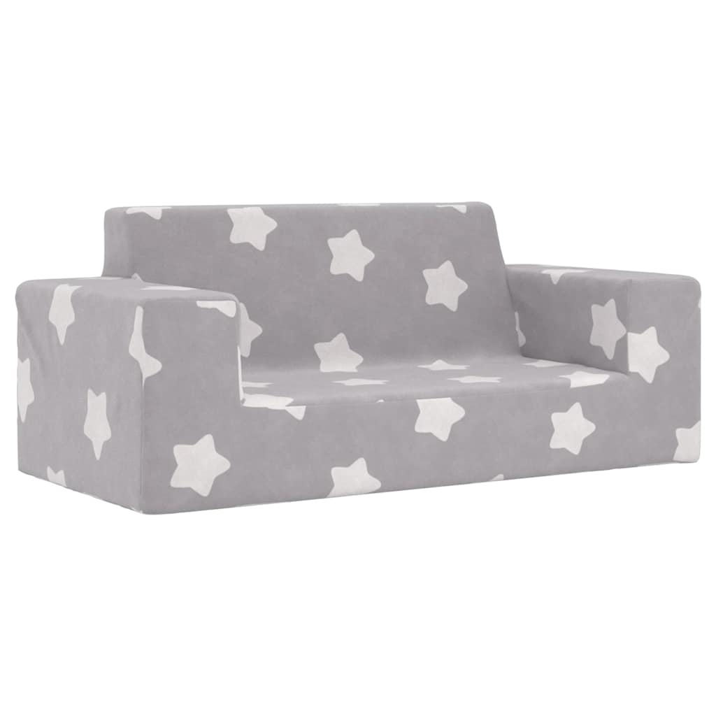Sofá infantil de 2 plazas gris claro con estrellas felpa suave