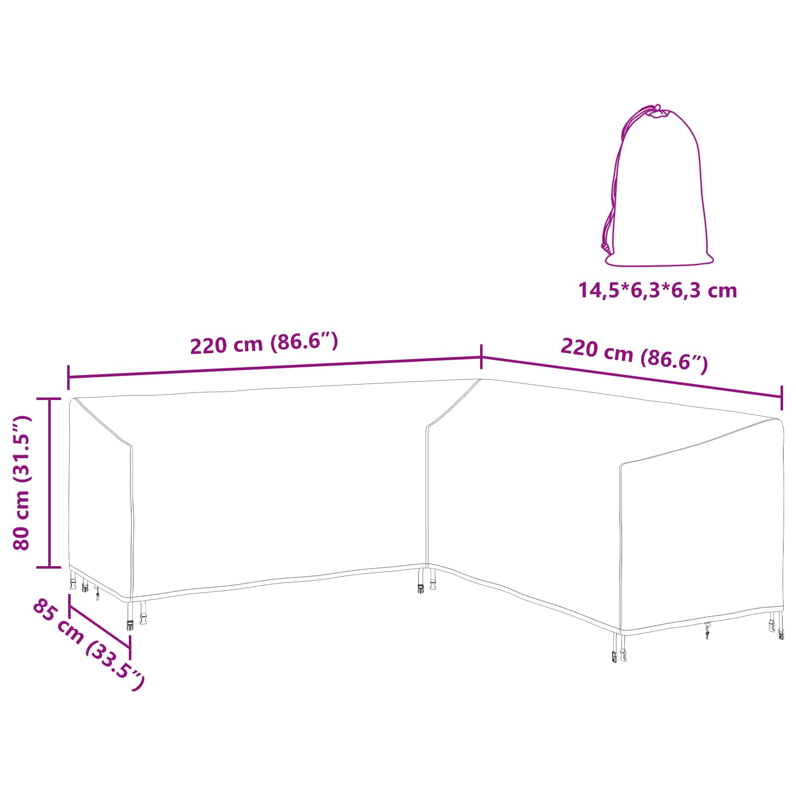 Funda para muebles Negro 220 x 220 x 80 cm Tela Oxford 420D