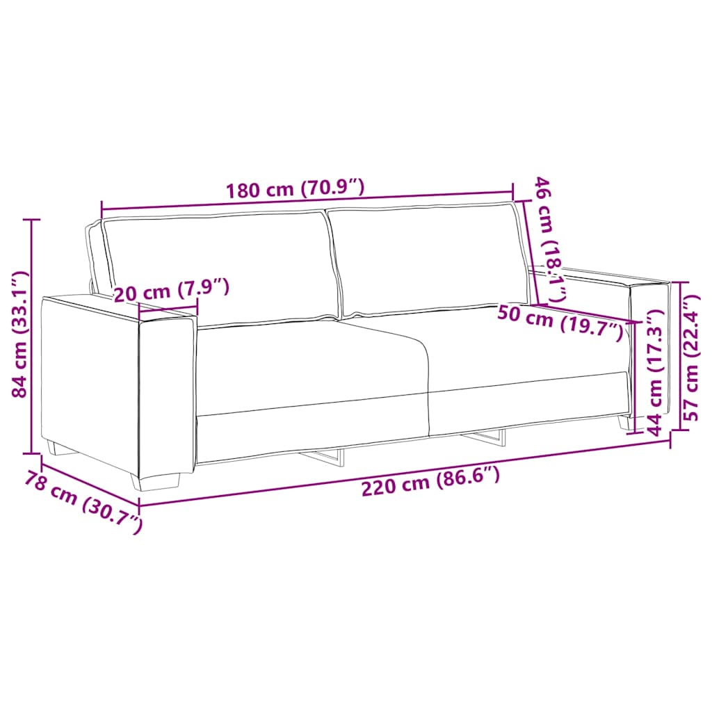 Sofá de 3 plazas Crema 220 cm tela