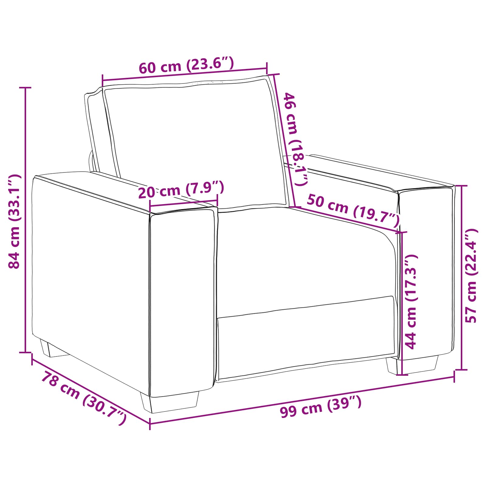 Sillón 100 cm Cuero sintético