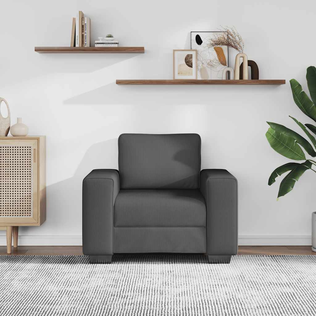 Sillón de tela de pana gris oscuro 100x77x82 cm
