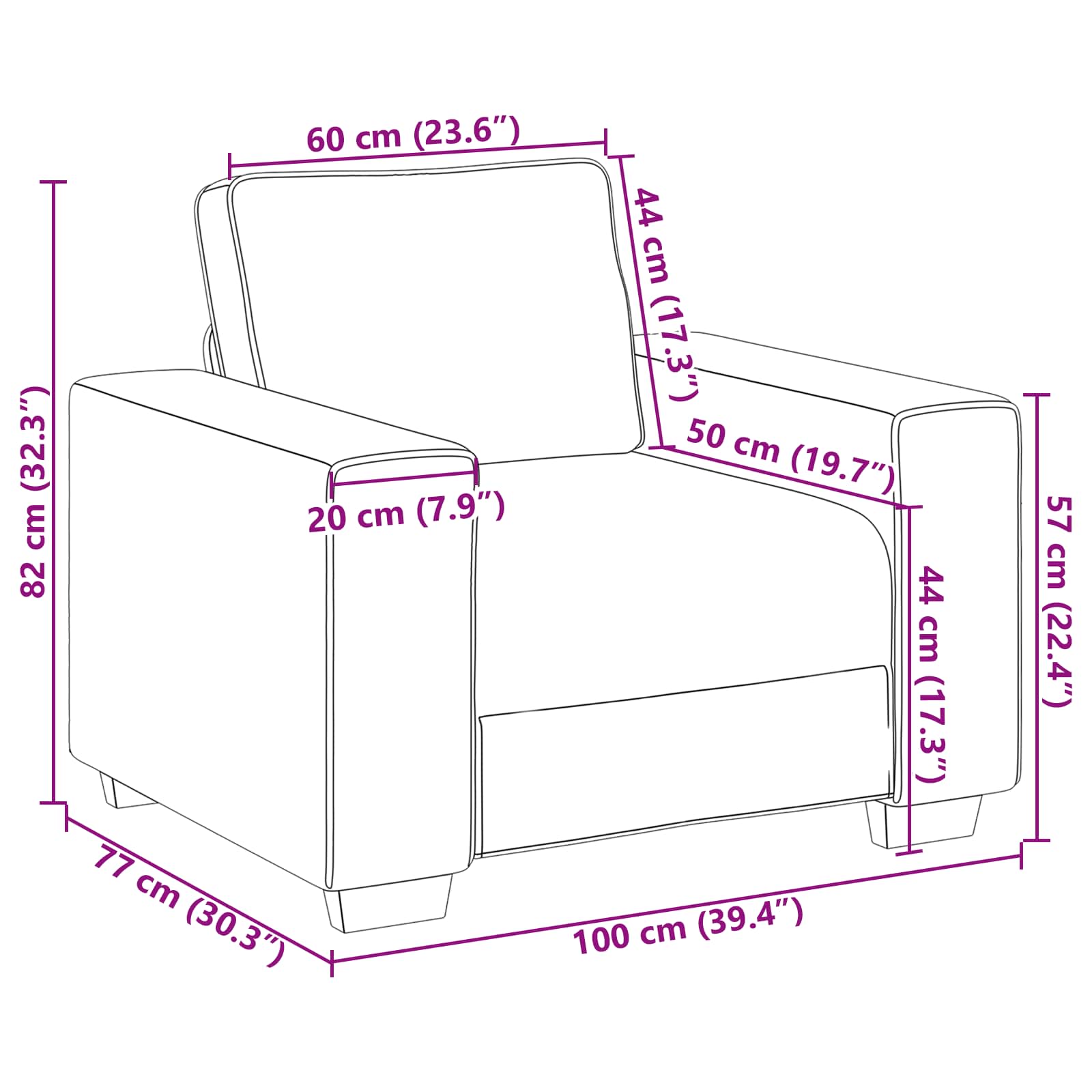 Sillón Beige 100 cm Tejido mezcla de lino