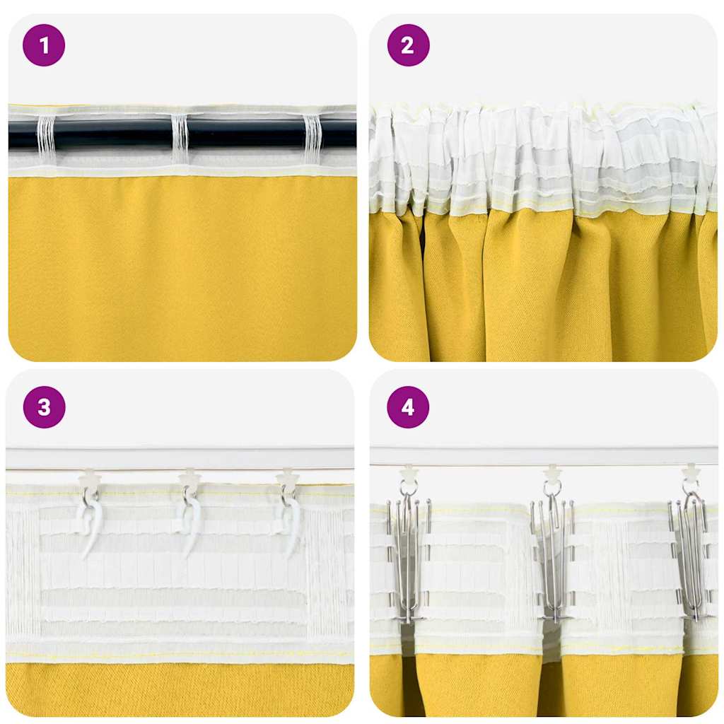 Cortinas Opacas con Anillas 2 pcs Amarillo Mostaza 140 x 140 cm