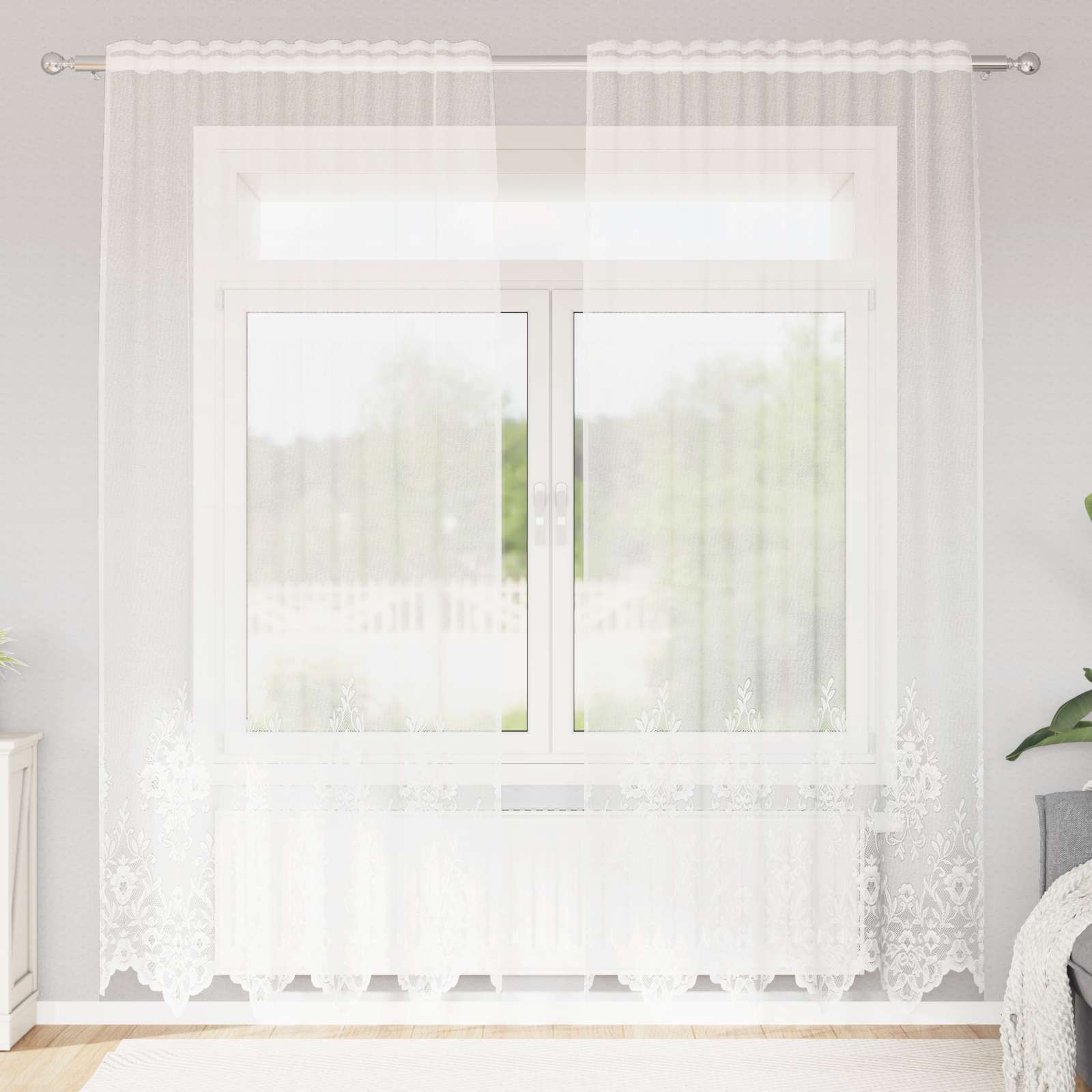 Lace Curtain with drapes 1200 x 140 cm Polyester