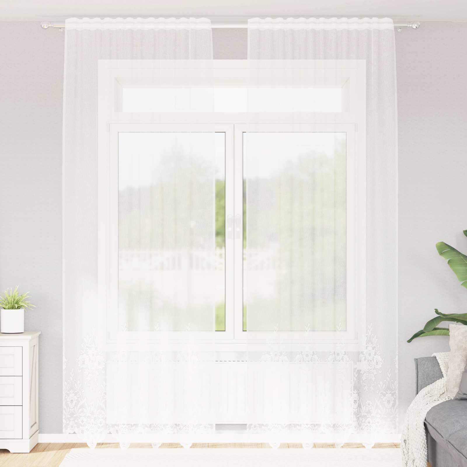 Lace Curtain with drapes 1200 x 140 cm Polyester