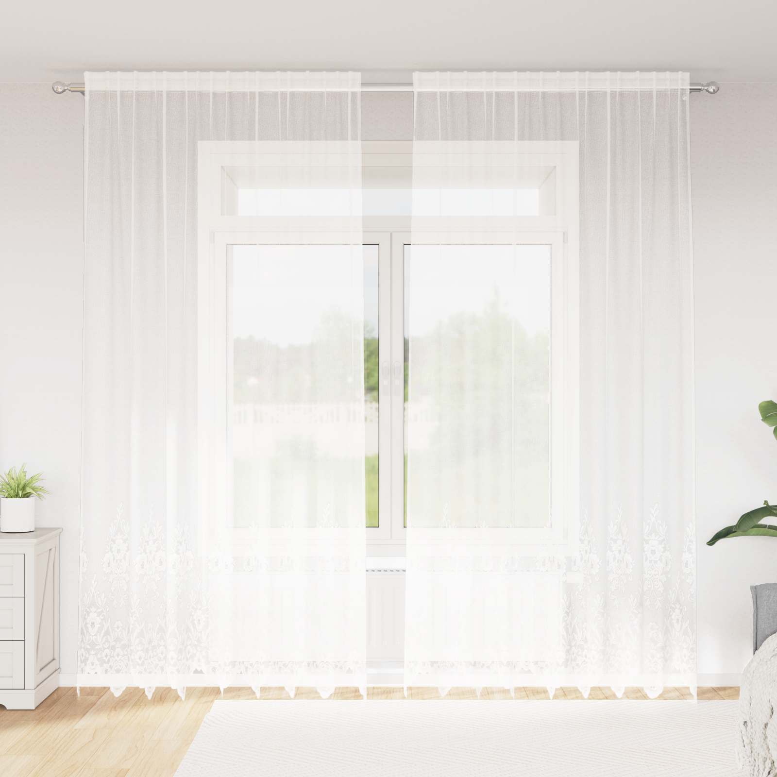 Lace Curtain with drapes 1200 x 140 cm Polyester
