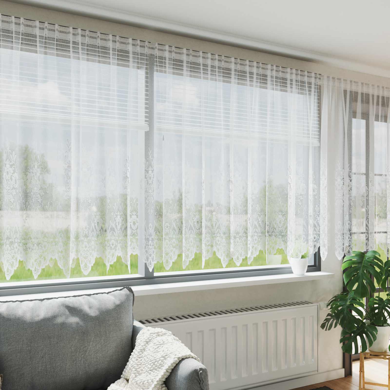 Lace Curtain with drapes 1200 x 140 cm Polyester