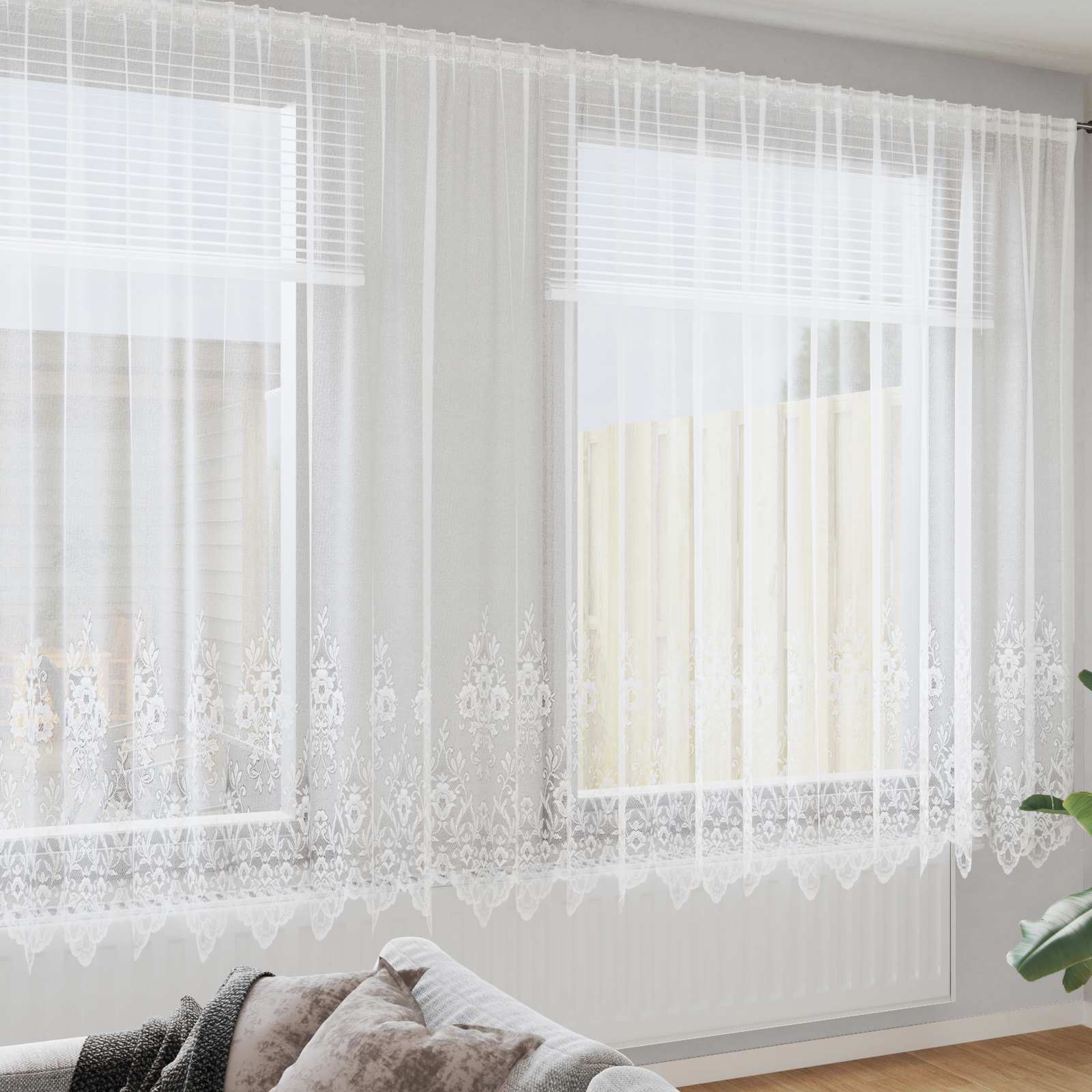 Lace Curtain with drapes 1200 x 140 cm Polyester