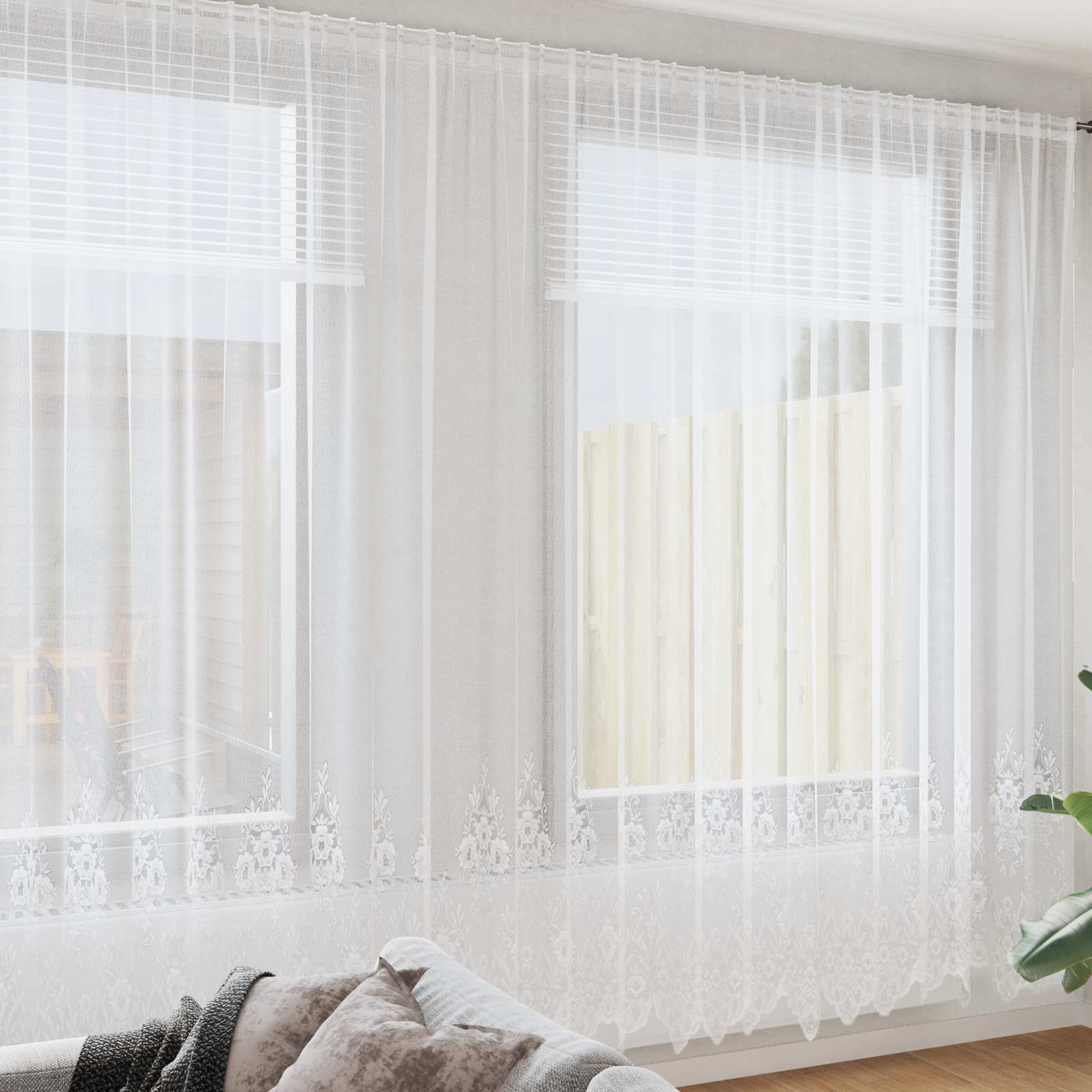 Lace Curtain with drapes 1200 x 140 cm Polyester