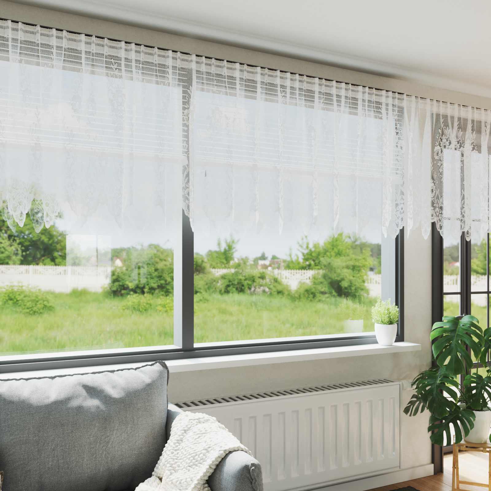 Lace Curtain with drapes 1200 x 140 cm Polyester