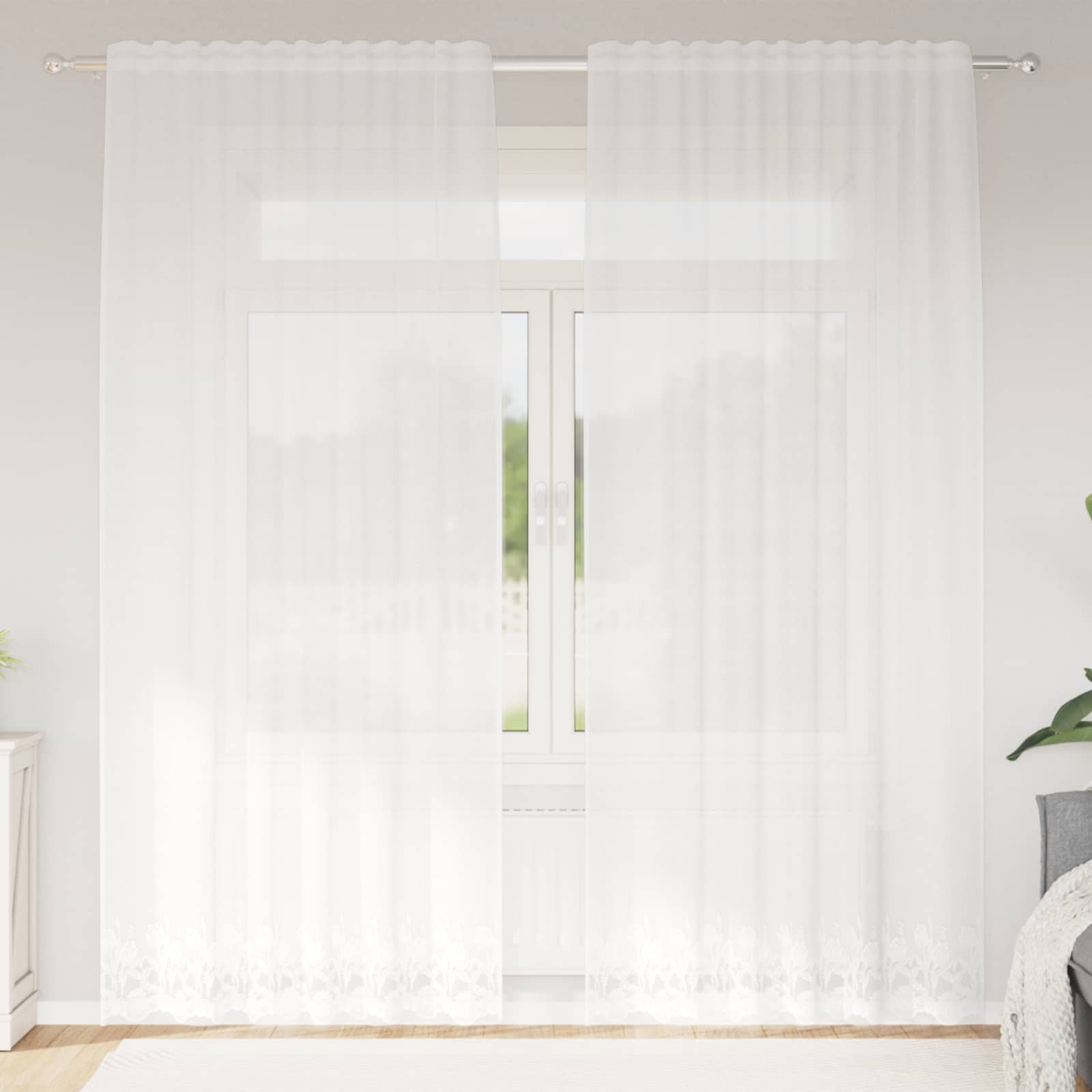Lace Curtain with drapes 1200 x 140 cm Polyester