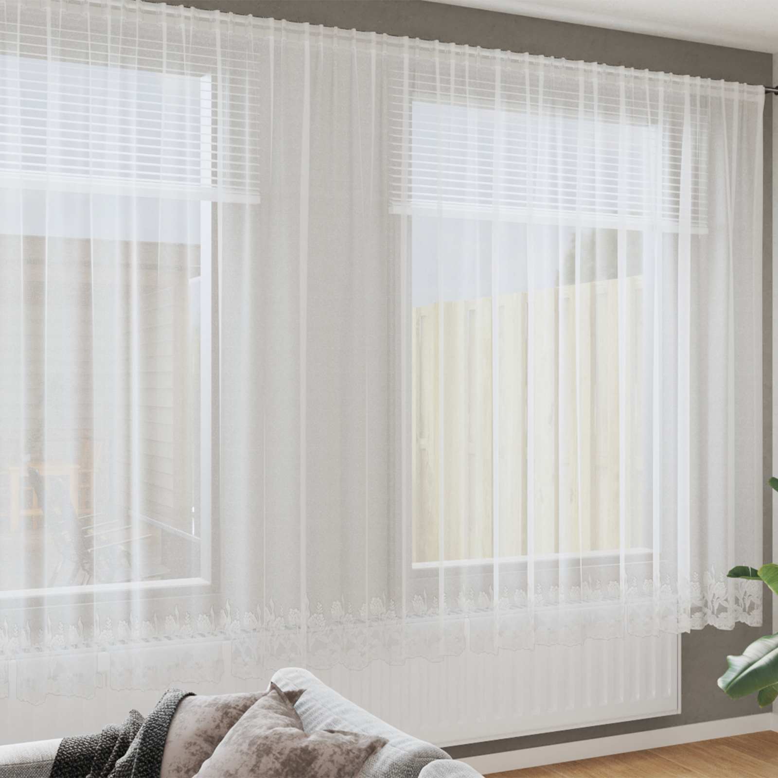 Lace Curtain with drapes 1200 x 140 cm Polyester