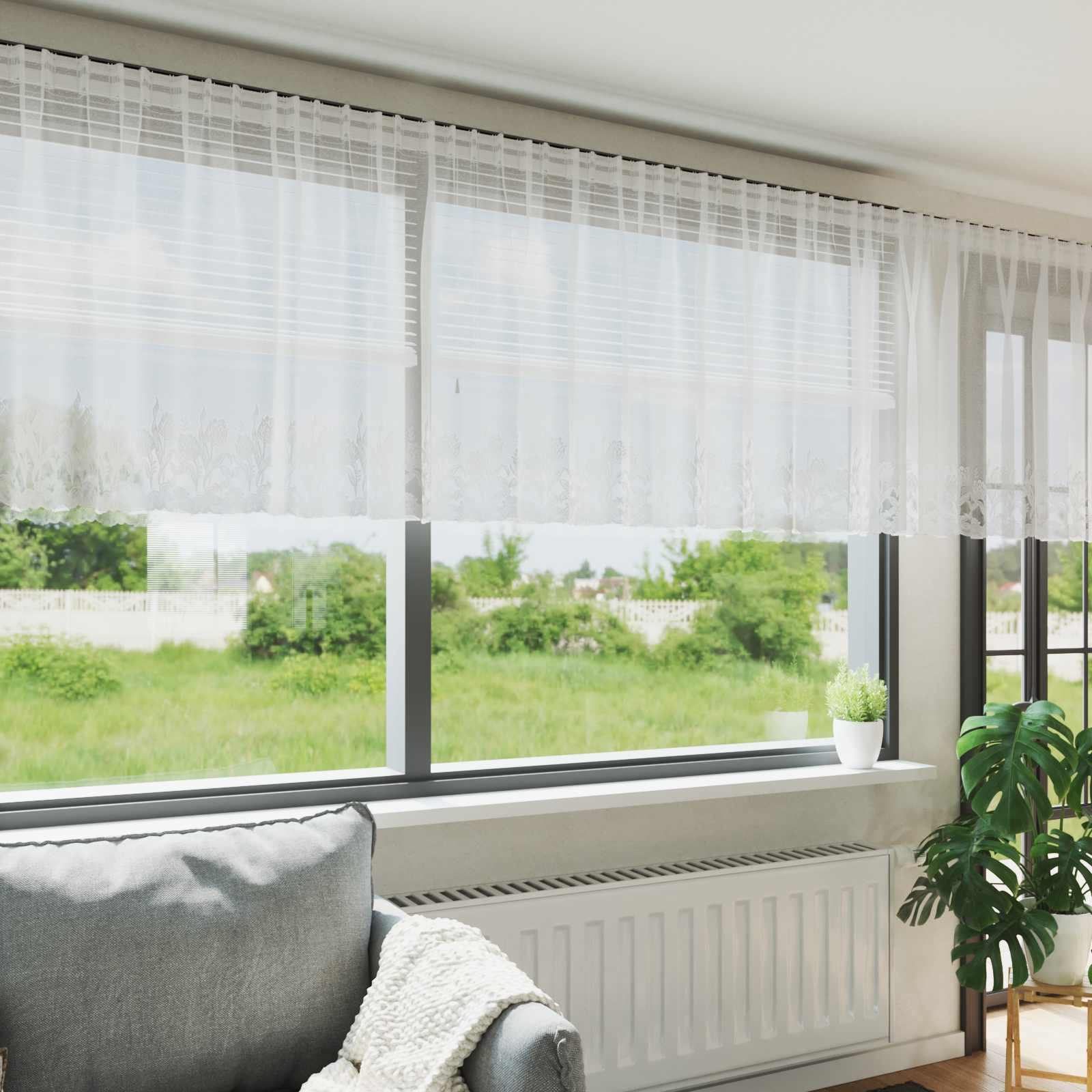 Lace Curtain with drapes 1200 x 140 cm Polyester