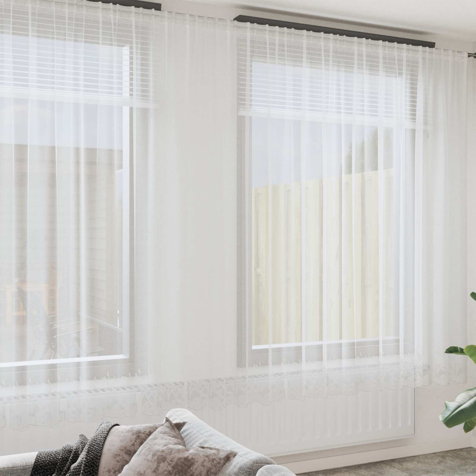 Lace Curtain with drapes 1200 x 140 cm Polyester