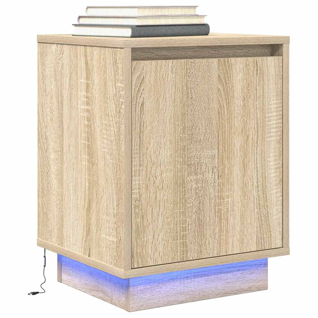 Mesilla de noche con luces LED blanca 38x34x50 cm