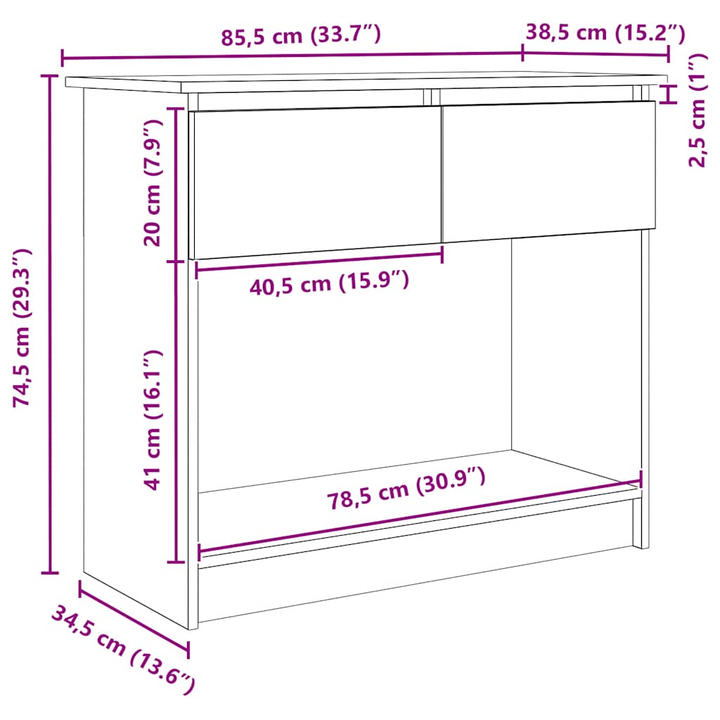 Mesa consola con cajones blanca 85,5x38,5x74,5 cm