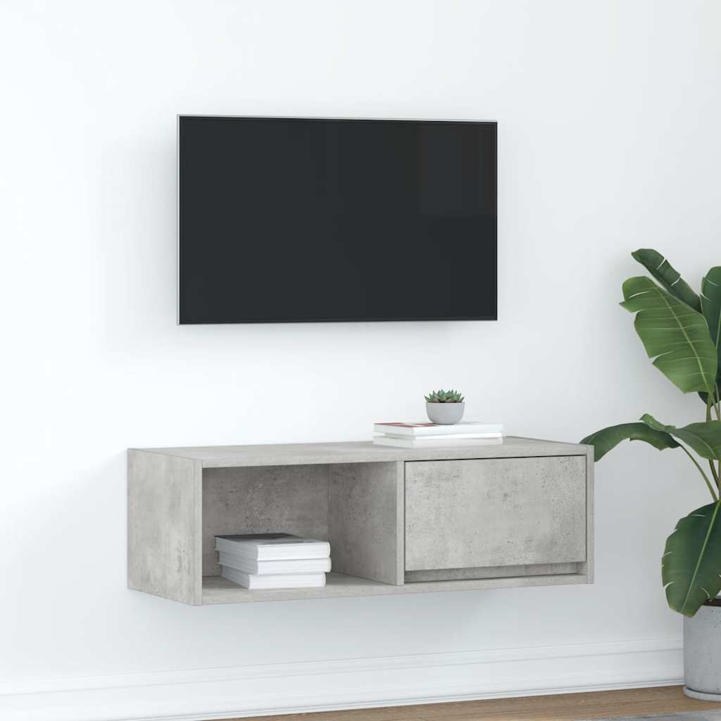 Mueble de pared TV con luces LED gris hormigón 140x31x38 cm