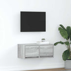 Mueble de pared TV con luces LED gris hormigón 140x31x38 cm