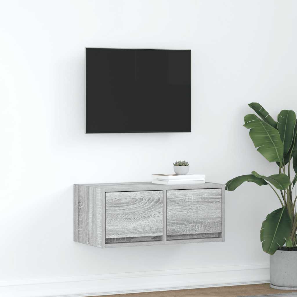 Mueble de pared TV con luces LED gris hormigón 140x31x38 cm