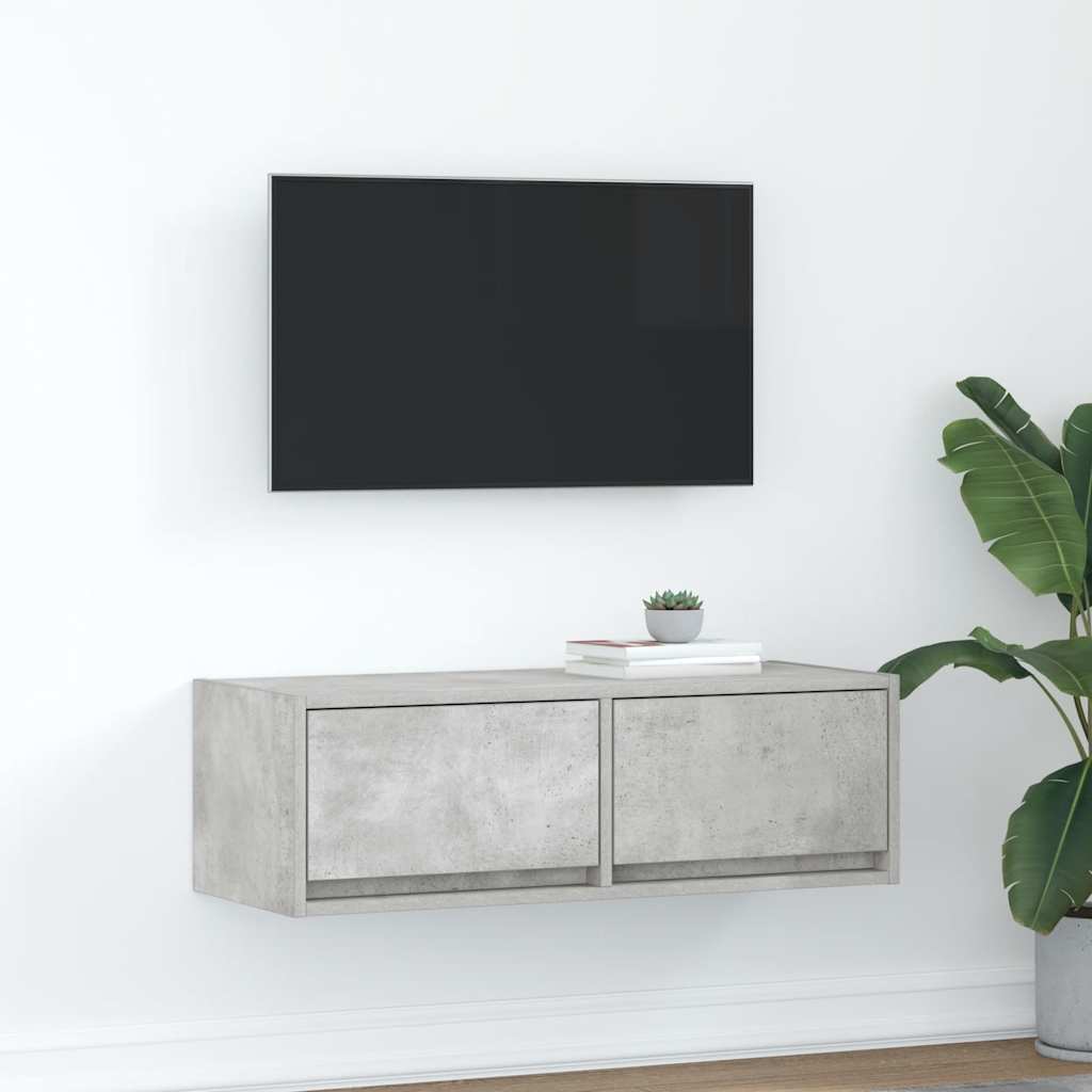 Mueble de pared TV con luces LED gris hormigón 140x31x38 cm
