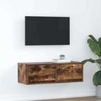 Mueble de pared TV con luces LED gris hormigón 140x31x38 cm