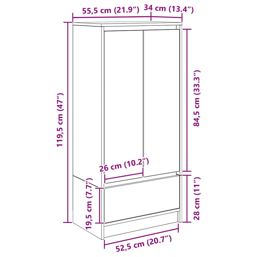 Armario con cajón blanco 55,5x34x119,5 cm Madera de ingeniería