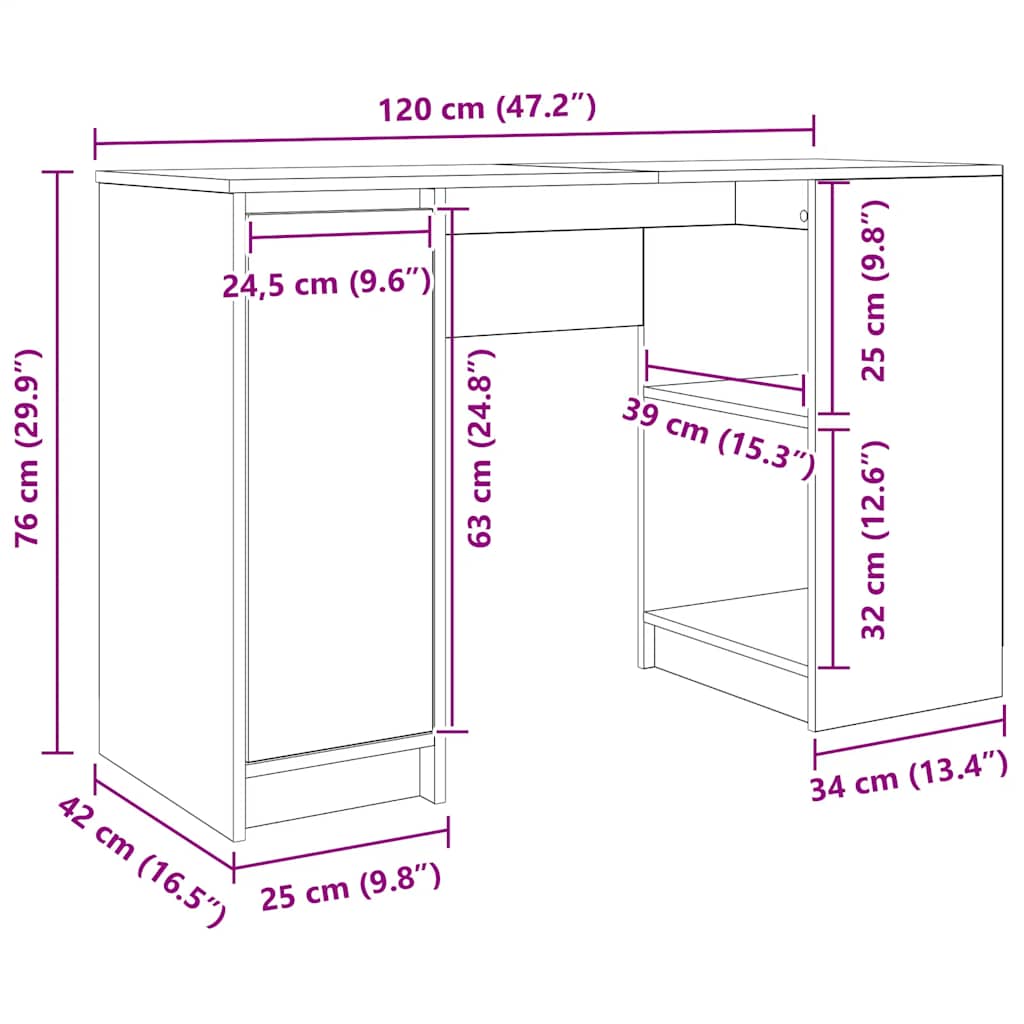 Escritorio blanco 120x42x76 cm madera de ingeniería