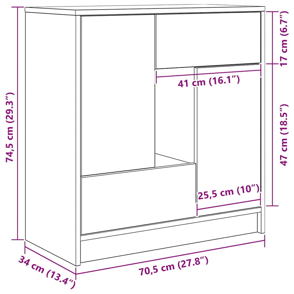 Aparador con cajones y puertas blanco 70,5x34x74,5 cm