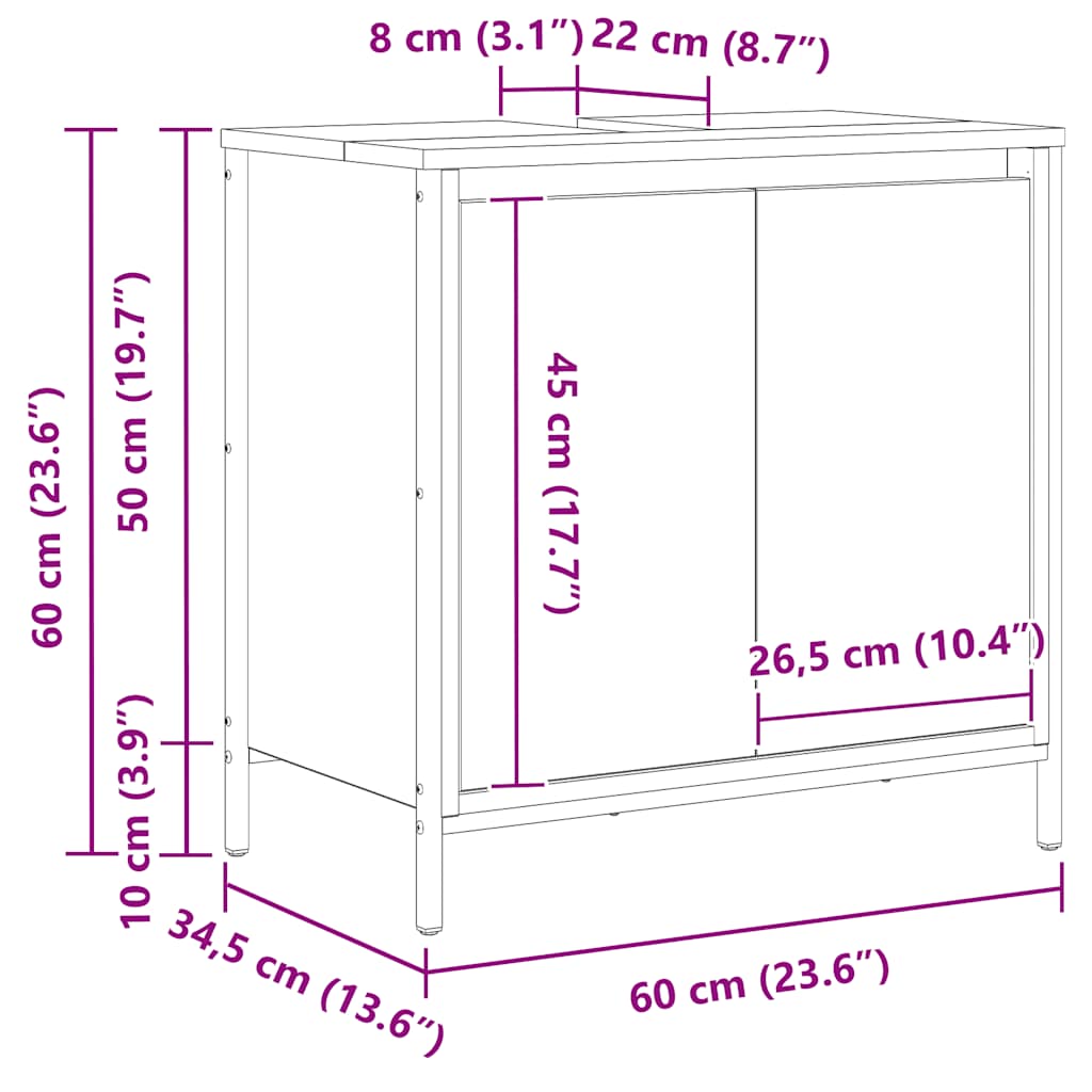 Mueble de baño con lavabo gris Sonoma 60x34,5x60 cm