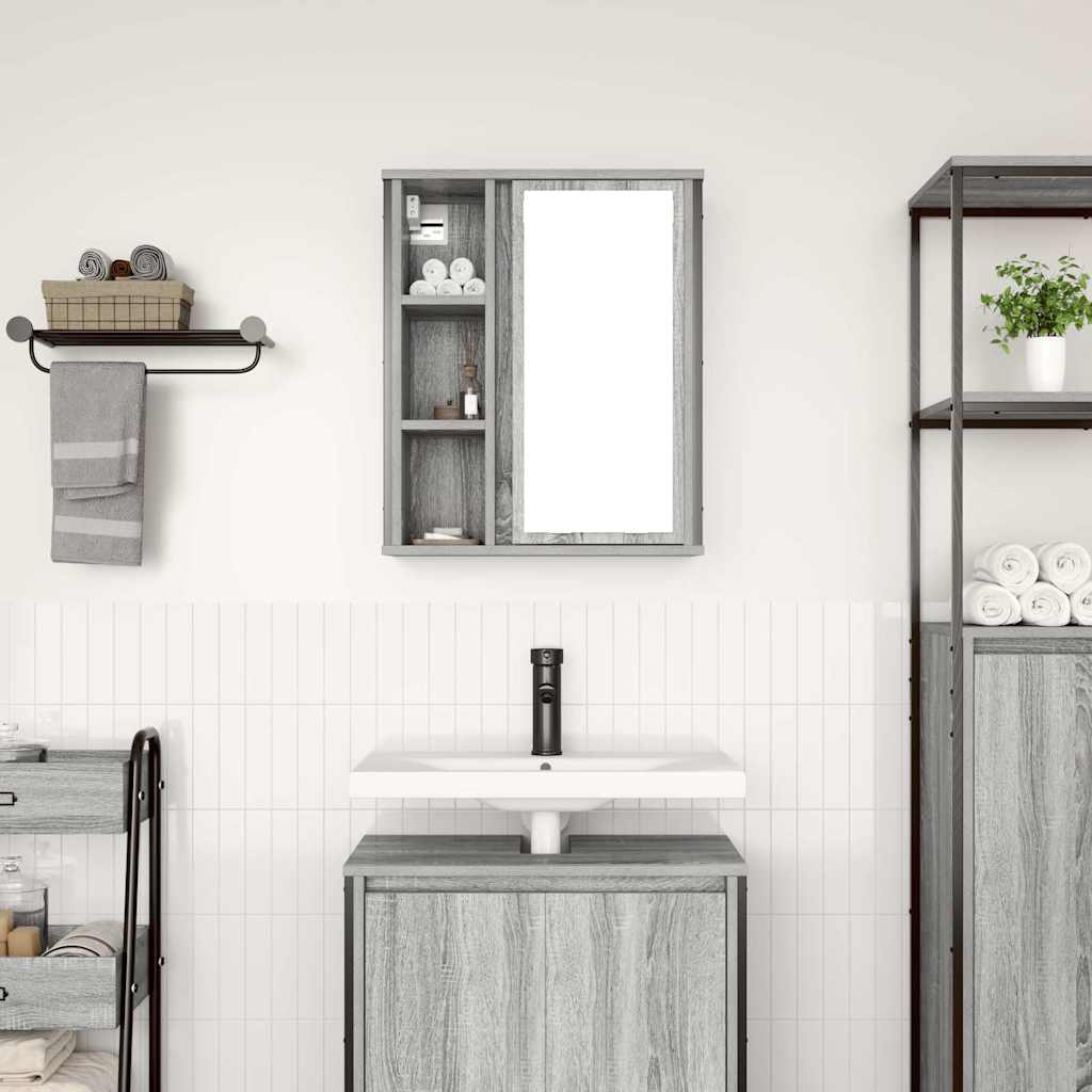 Mueble de baño de pared con espejo gris Sonoma 50x21x60 cm