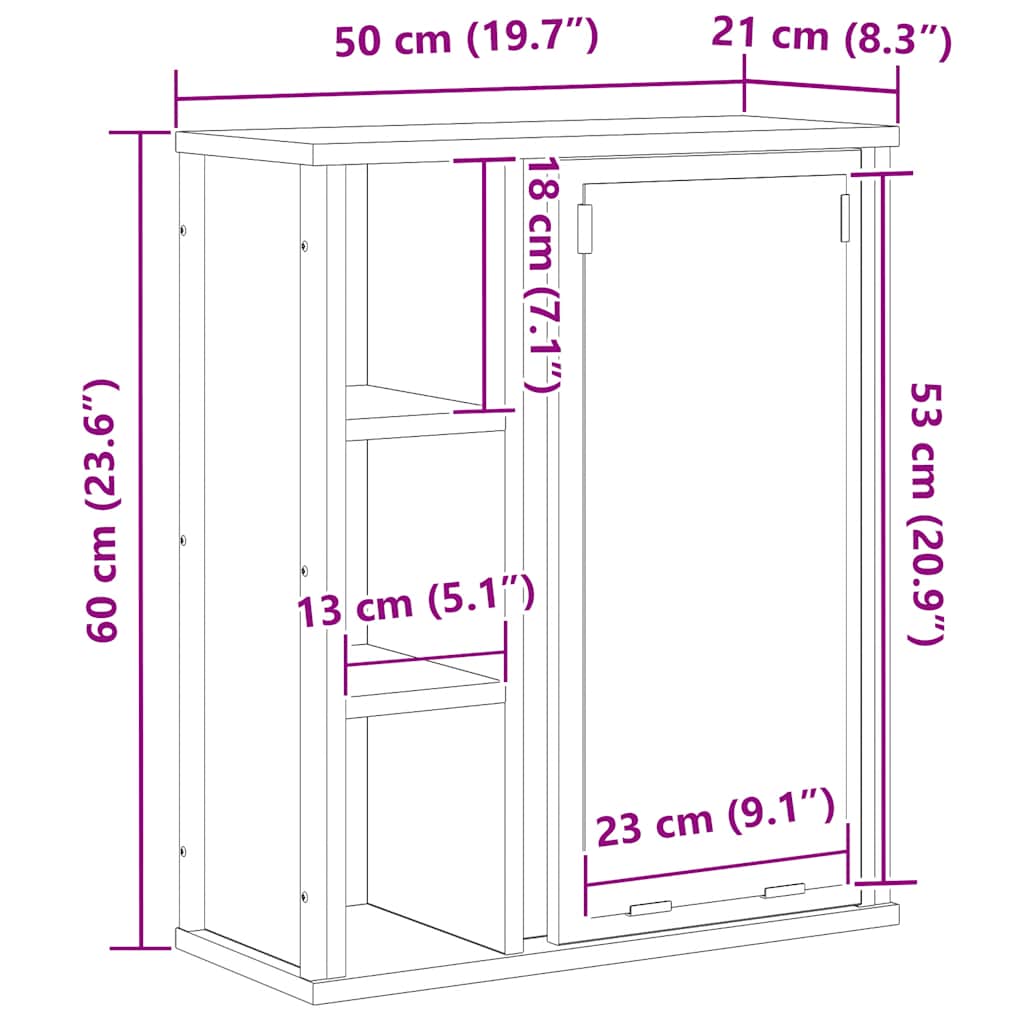 Mueble de baño de pared con espejo gris Sonoma 50x21x60 cm