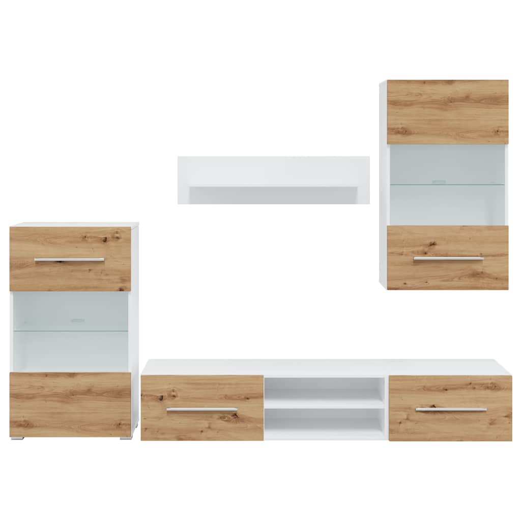 Muebles de TV 5 piezas con iluminación LED roble artesanal
