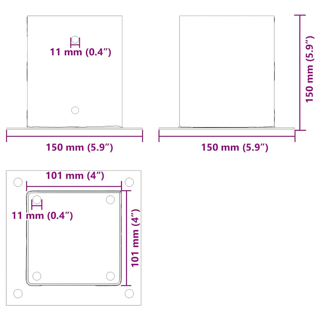 Bases para postes cuadradas 12 uds. Antracita 101x101 mm