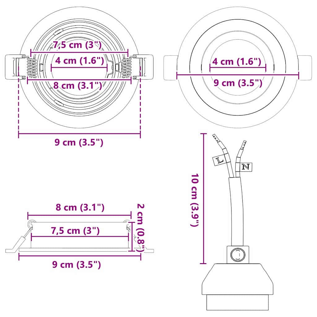 Foco 12 pcs 9 x 9 x 2 cm Aluminio
