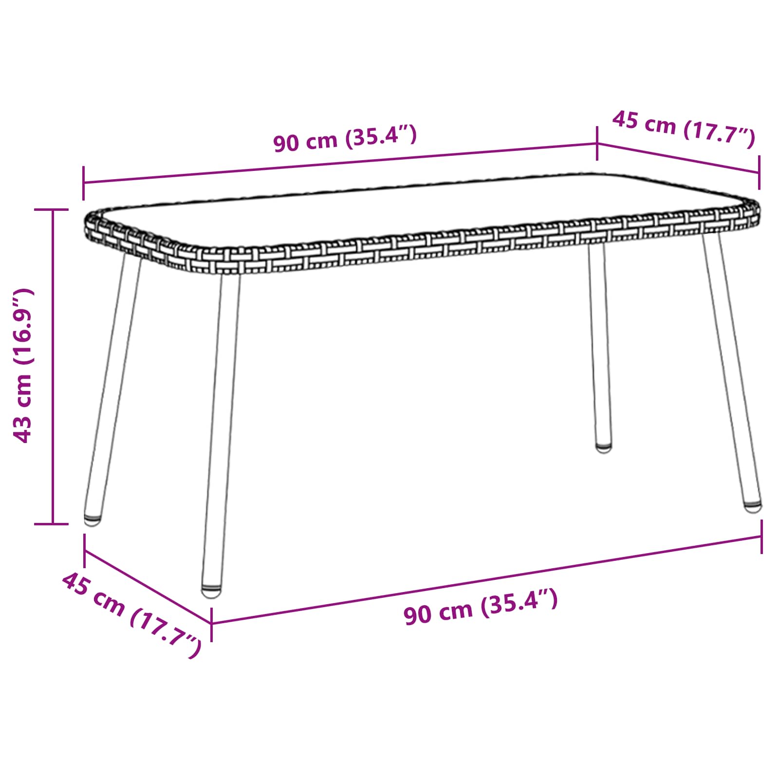 Mesa de Café Marrón y Negro 90 x 45 x 43 cm ratán sintético