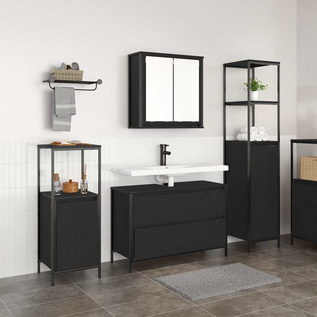 Juego de muebles de baño 3 pcs Roble Negro Madera de ingeniería