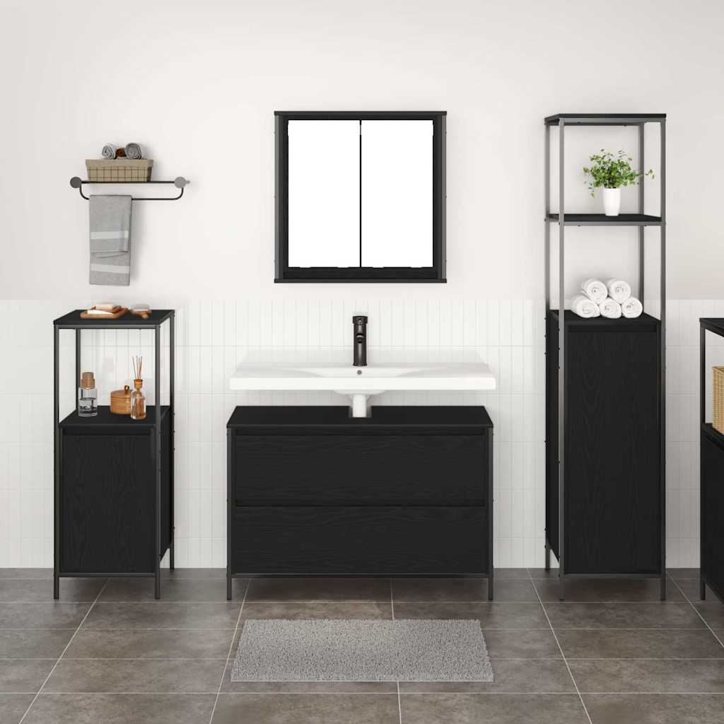 Juego de muebles de baño 3 pcs Roble Negro Madera de ingeniería
