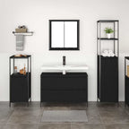 Juego de muebles de baño 3 pcs Roble Negro Madera de ingeniería