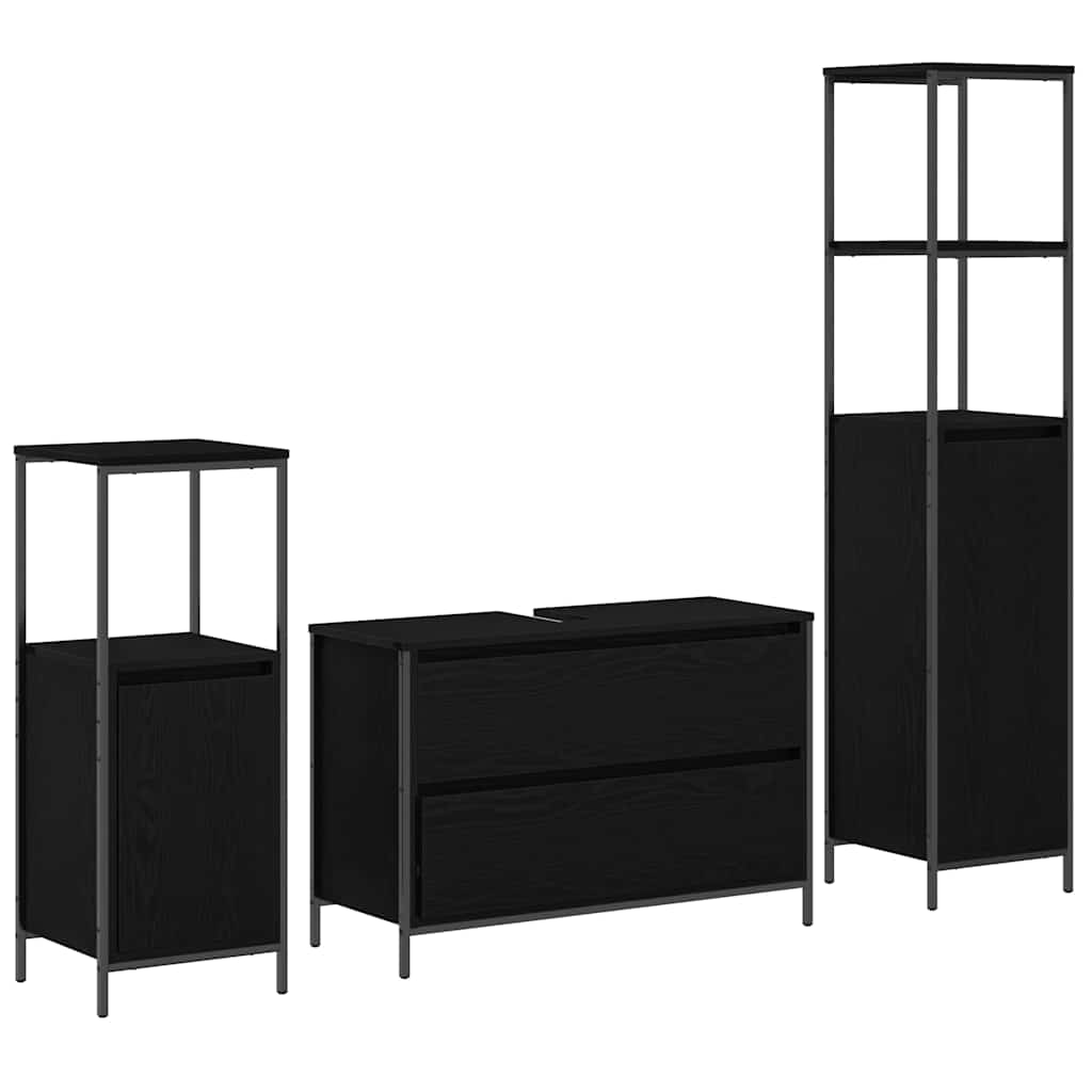 Juego de muebles de baño 3 pcs Roble Negro Madera de ingeniería