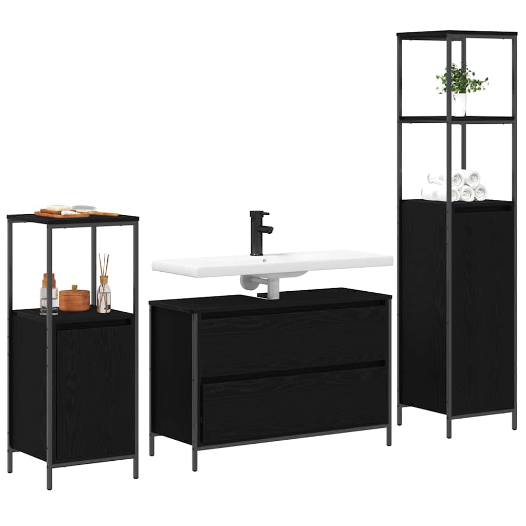 Juego de muebles de baño 3 pcs Roble Negro Madera de ingeniería