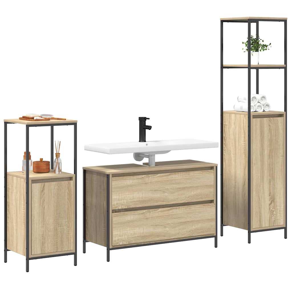 Juego de muebles de baño con cajón 3 pcs Roble Sonoma